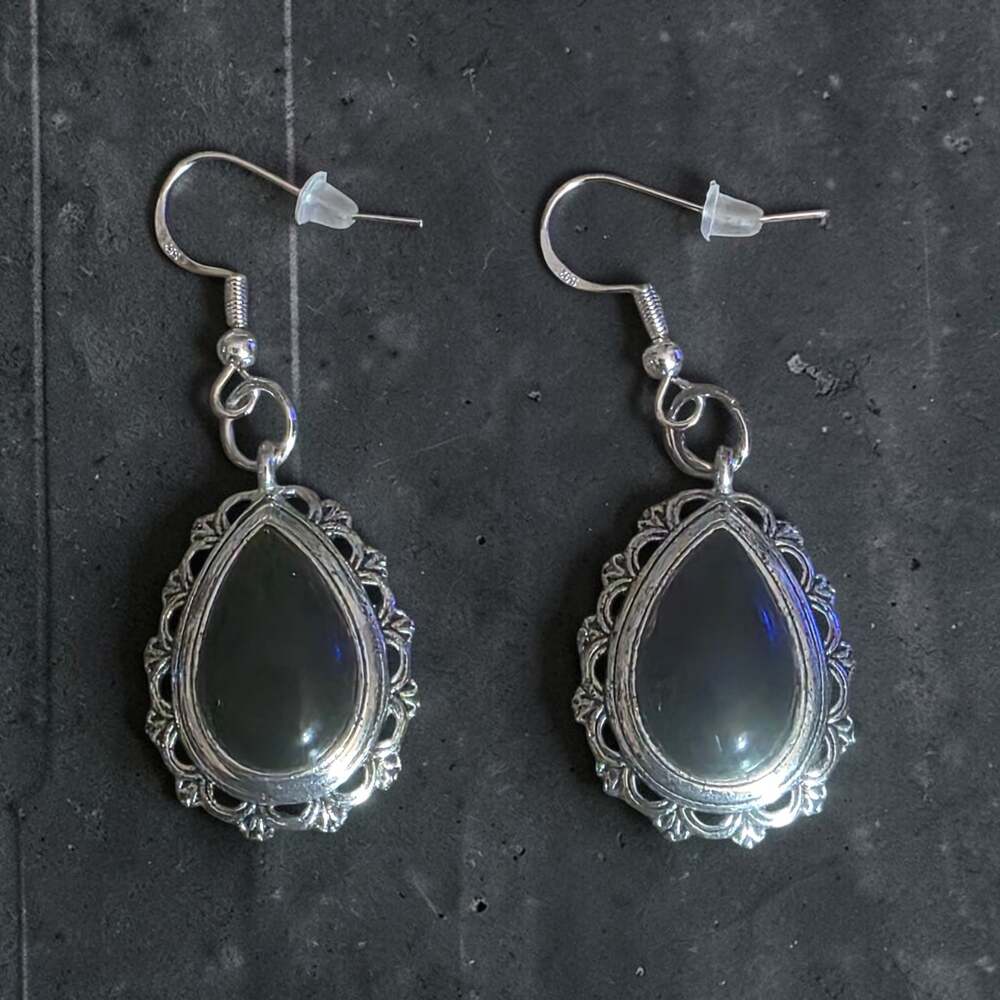 Handmade 925 Sterling Silver Black Onyx Pear Drop Dangle Earrings